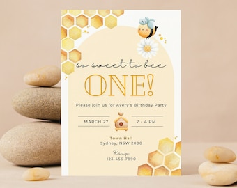 Editable Bee Birthday Invitation Honey Bee Birthday Party Bee 1st Birthday So Sweet To Bee One Party Bee-Day 1st Birthday Instant download