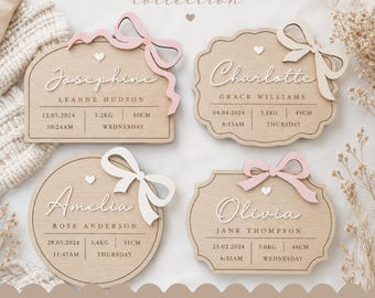 Personalized Bow Birth Announcement Laser cut file, SVG Laser files Laser cutting, Glowforge Digital Download New Born Photo Prop silhouette