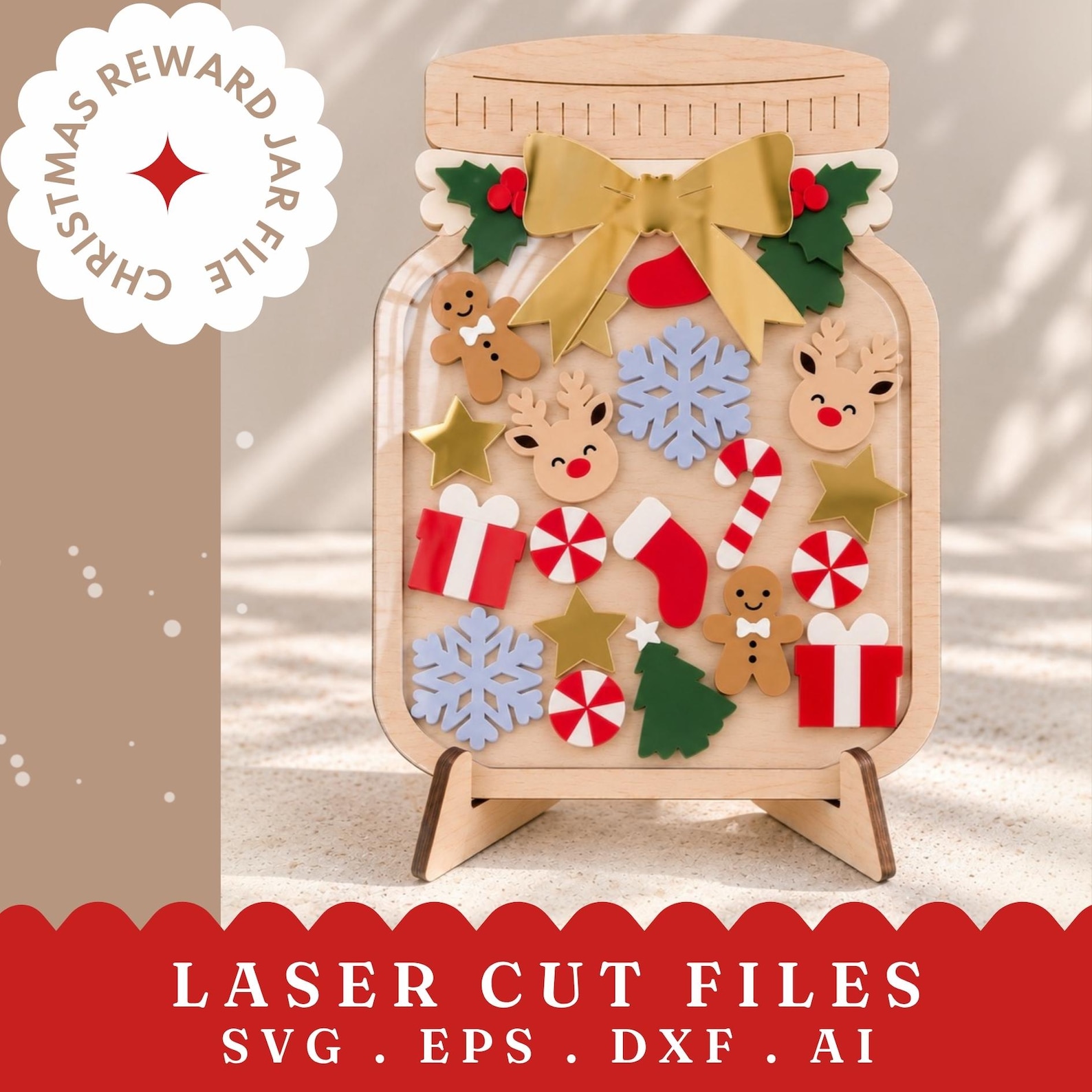 Christmas Reward Jar & Stand SVG, Christmas Reward Chart Laser Cut File ...