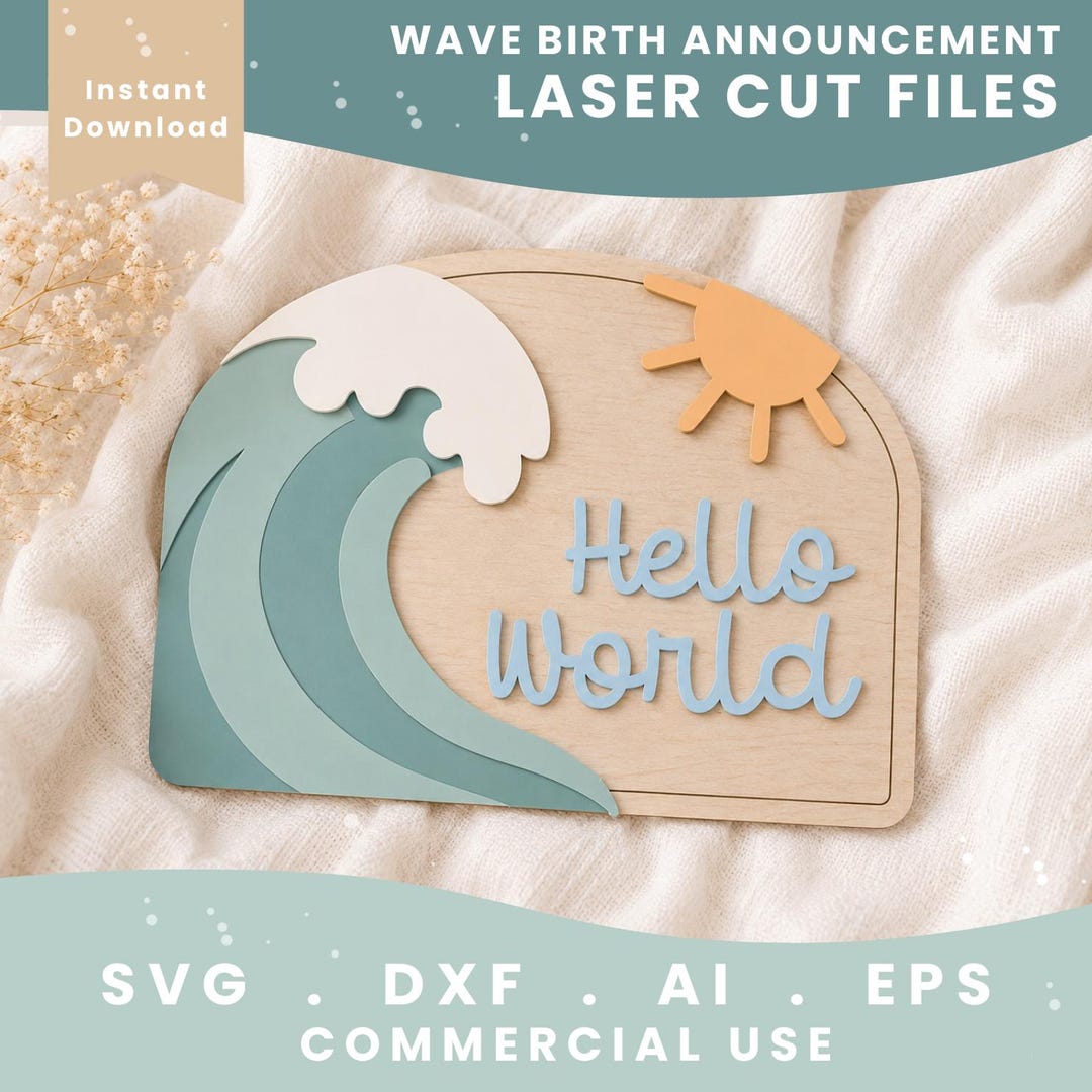 Wave Hello World Announcement SVG, Baby Name Sign Laser Cut File ...
