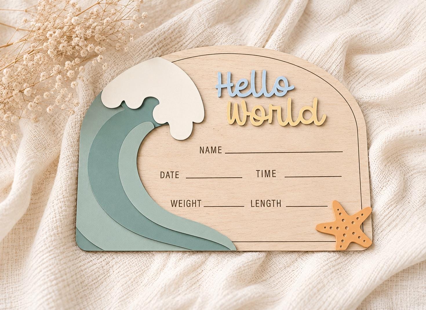 Wave Hello World Birth Announcement SVG Baby Name Sign Laser Cut File ...