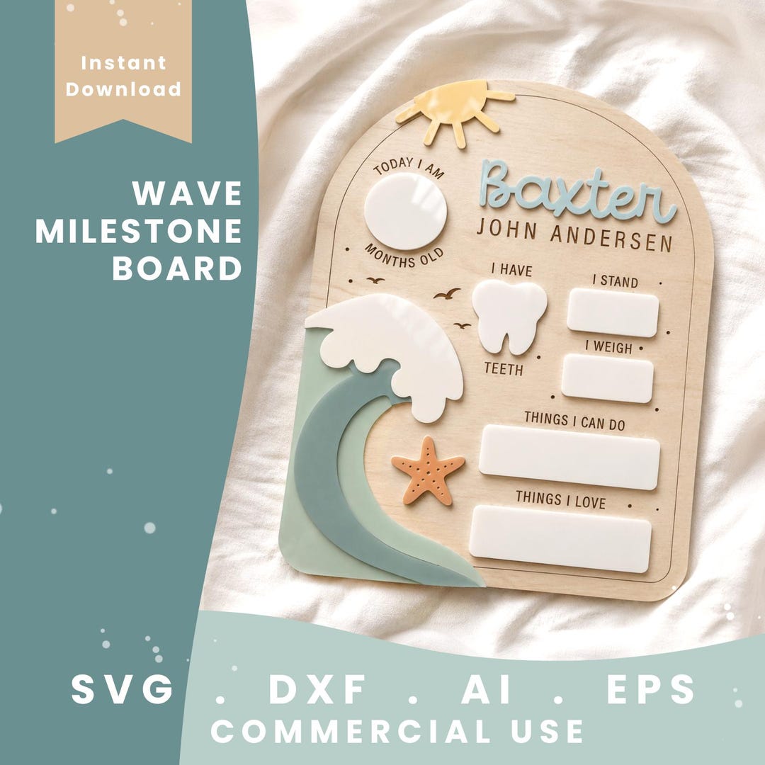 Beach Milestone Board SVG, Ocean Baby Milestone Board Laser Cut File ...