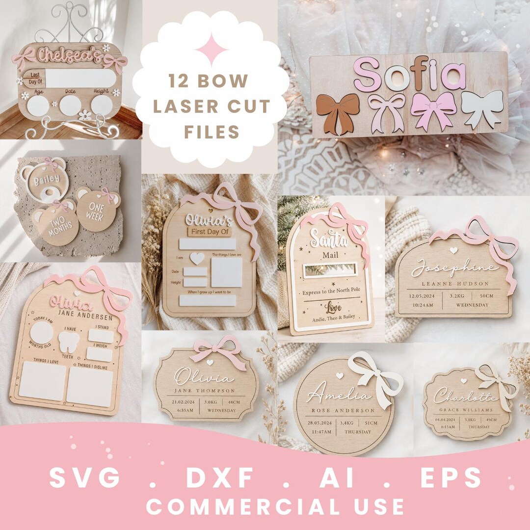 Bow Bundle Laser Cut Files SVG, Baby Milestone Board SVG Bundle | Birth ...