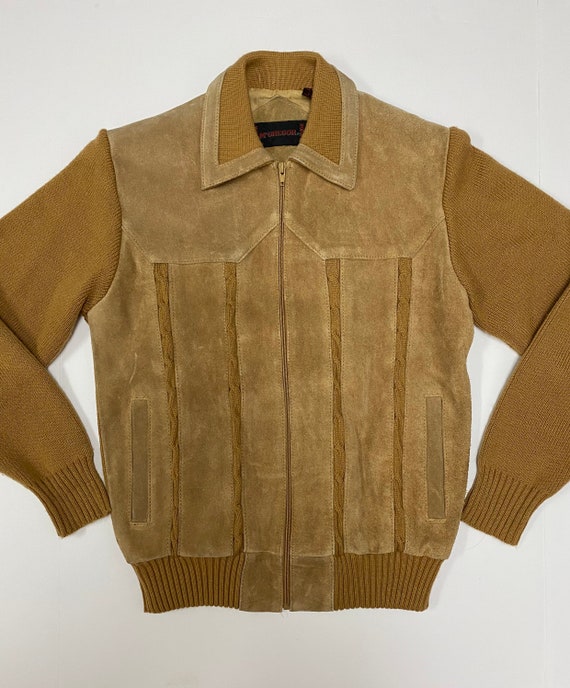 1960s Vintage McGregor Brown leather jacket with knit… - Gem