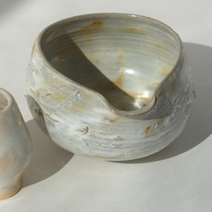 Matcha set Handmade ceramic bowl Chawan with spout & Whisk holder