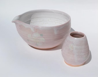 Matcha Set Japandi Plumeria Flower Home Decor Handmade Ceramic Bowl Chawan Gift for Her