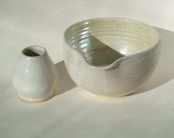 Matcha set Handmade ceramic bowl Chawan with spout & Whisk holder