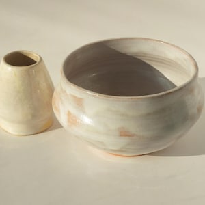 Matcha set Unique ceramic bowl Chawan & Whisk holder ancient influences
