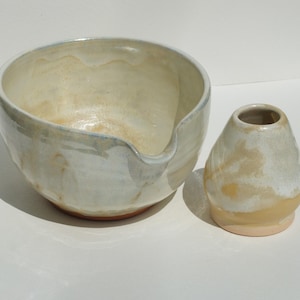Matcha set, Handmade ceramic bowl, Chawan with spout & Whisk holder