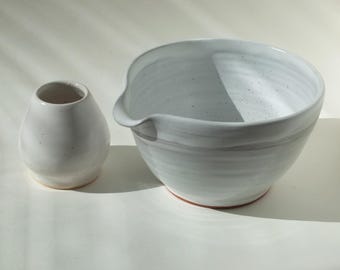 Matcha set, Handmade ceramic bowl, Chawan with spout & Whisk holder