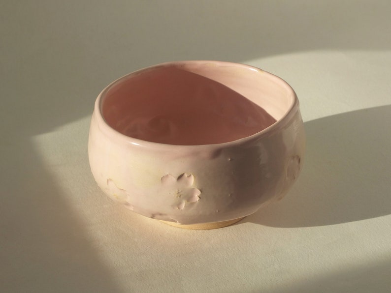 Matcha Schale, Handgemachte Keramik Chawan, Sakura rosa mattes Steinzeug Bild 2