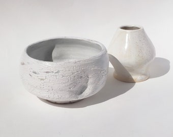 Matcha bowl Handcrafted Set White Chawan Tea Bowl
