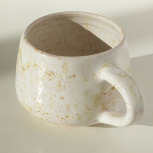 Handmade ceramic cup white beige speckled