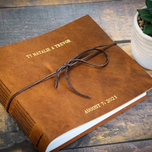 Personalized Wedding and Event Guest Book, Engraved Leather Bound Journal, Rustic Wedding Keepsake Gift, Premium Photo Scrapbook Guest Log