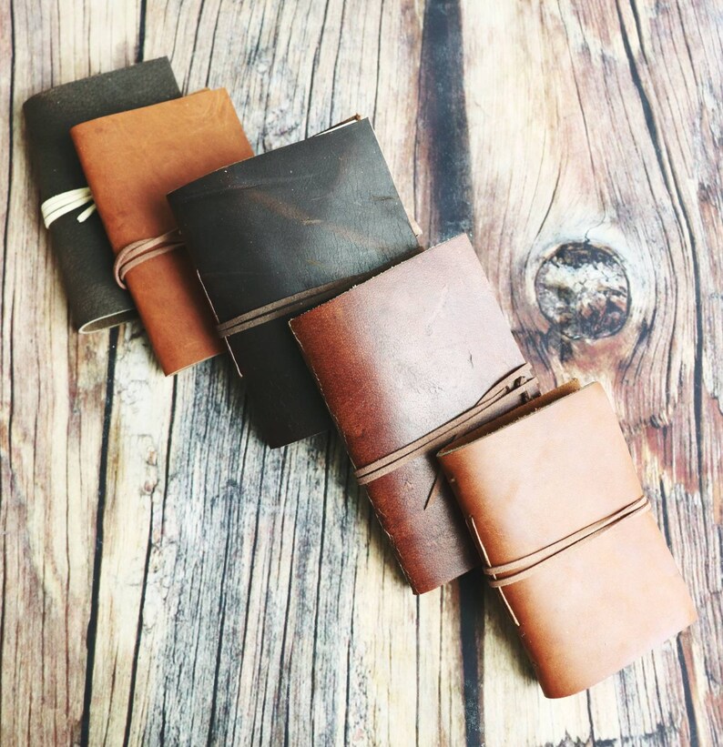 Leather Pocket Journal Rustic 3x5 Small Notebook Sewn Bound Etsy