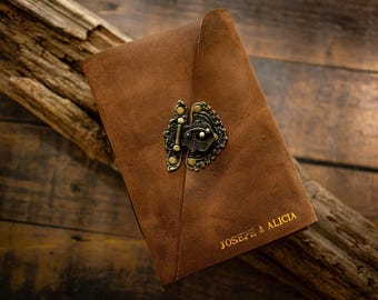 Handcrafted Leather Bound Journal: Rustic Sewn Binding, Embossed Personalized Blank or Lined Diary