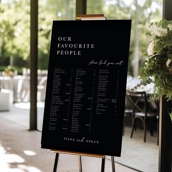 Black Modern Wedding Seating Chart | Guest Seating Sign | Event Signage | Wedding Decor