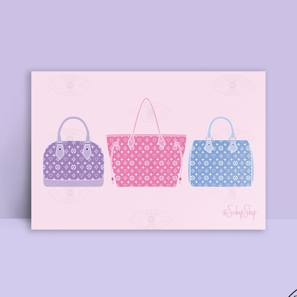 Designer Handbag Art Print, Purses Postcard, Wall Art, Girly Wall Art, Journaling Card