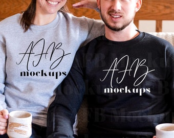 Gildan 18000 Sport Grey, Nero Felpa Mockup, Coppia Mockup 18000, Gildan 18000 Sport Grey, Gildan 18000 Nero, Felpa Coppia Mockup