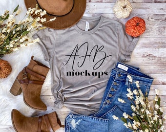 Bella 3001 Heather Stone Mock Up Shirt, Bella Canvas 3001 Heather Stone, Bella Canvas 3001 Fall Mockup, Bella 3001 Mockup Heather Stone
