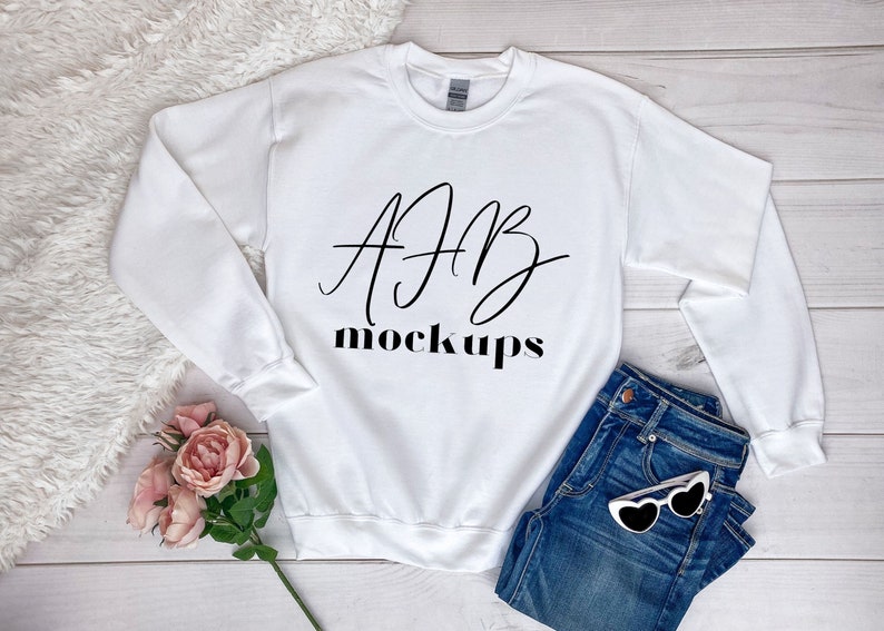 Download Gildan 18000 Mockup White Sweatshirt Mockup Gildan White ...