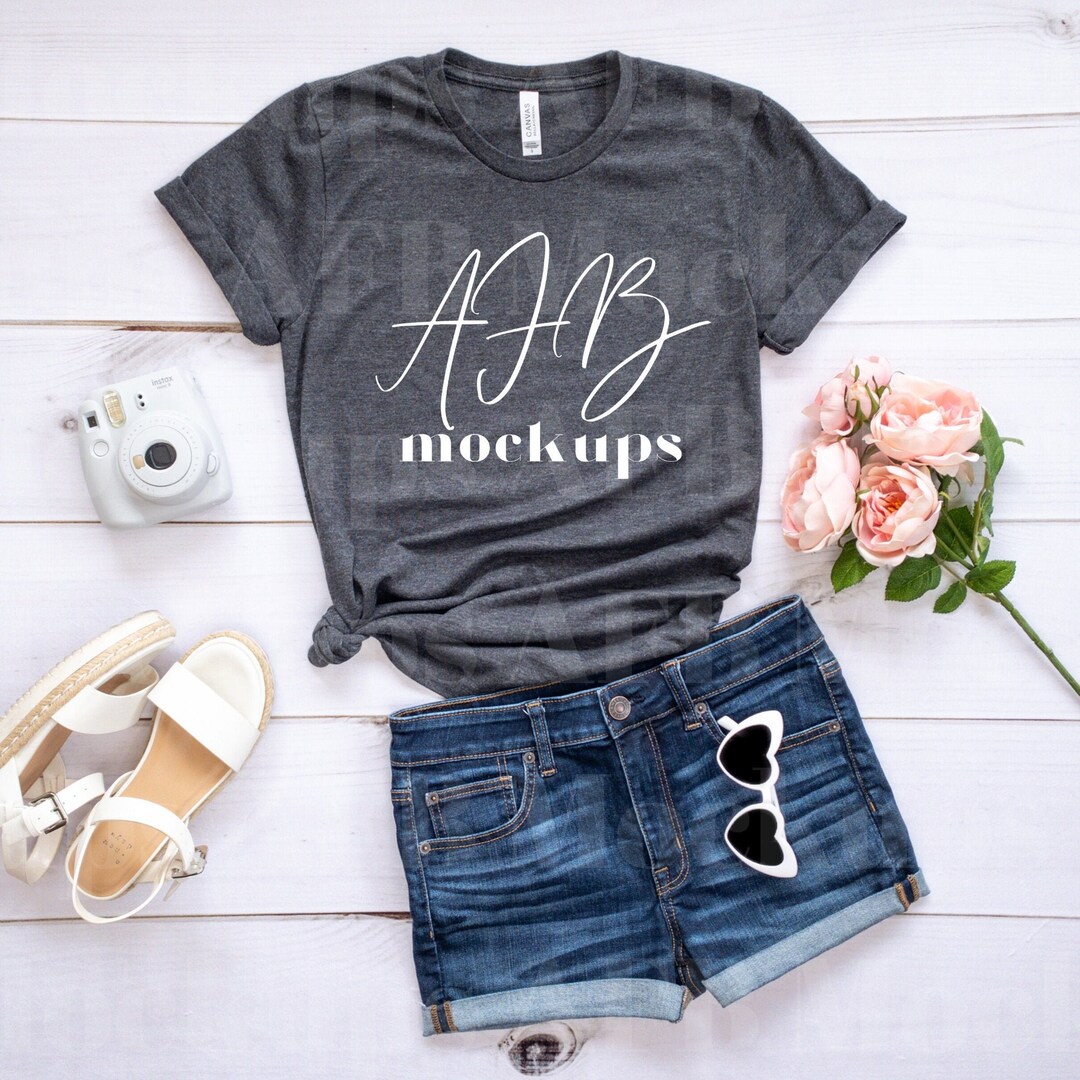 Bella Canvas 3001 Dark Gray Heather Mockup, Bella Canvas 3001 Dark Gray ...