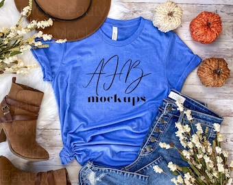 Bella Canvas 3001 Mockup Heather Columbia Blue, Bella Canvas 3001 Mockup, Bella 3001 Heather Columbia Blue, Fall Mockup, Bella 3001 Fall