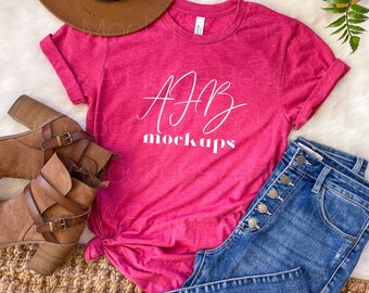 Bella Canvas 3001 Heather Raspberry T-shirt Mockup, Bella Canvas 3001 Mockup, Bella 3001 Heather Raspberry, Fall Mockup, Bella 3001 Fall