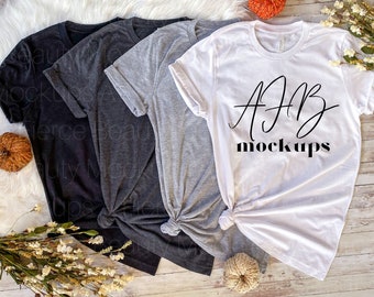 Bella Canvas 3001 Bundle Grigio Scuro, Athletic Heather, Bianco, Nero Heather, Trio T-shirt, Bella 3001 Mockup, Bella Canvas Fall, Fall Mockup