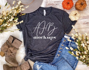 Bella Canvas 3001 Mockup Dark Gray Heather, T-shirt Mock Up, Bella Canvas 3001, Bella 3001 Mock up, Fall Mockup, Bella 3001 Mockup Dark Gray