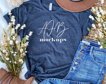 Bella Canvas 3001 Gray Heather Flat lay Mockup, Bella 3001 Mockup Dark Gray, Bella Canvas 3001 Dark Gray Heather, Bella 3001 Fall Mockup