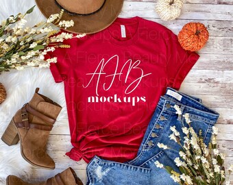 Bella Canvas 3001 Cardinal Flat lay Tshirt Mockup, Bella Canvas 3001 Mockup, Bella 3001 Cardinal, Fall Mockup, Bella 3001 Fall