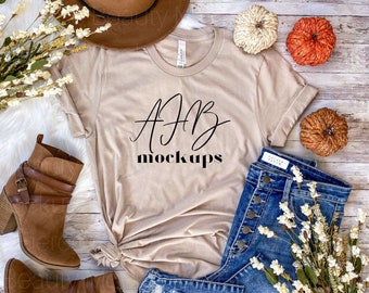 Bella Canvas 3001 Mock up Tan Flat lay Shirt, Bella Canvas 3001 Tan Mockup, Bella 3001 Tan, Bella 3001 Fall, T-shirt Mockup, Fotografia