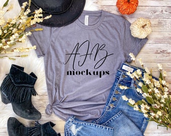 Bella 3001 Heather Storm Flat lay T shirt Mockup, Bella Canvas 3001 Heather Storm, Bella Canvas 3001 Mockup, Fall Mockup, Bella 3001 Mockup