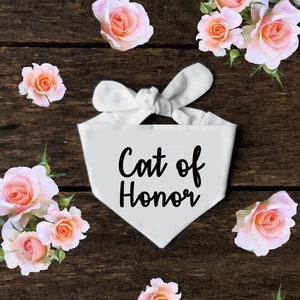 Cat of Honor - boho wedding bandana - cursive - tie on - personalized wedding bandana with date - white or ivory