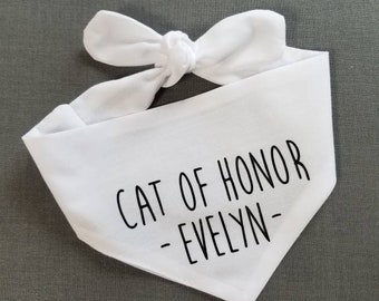 Cat of Honor - boho wedding bandana - cursive - tie on - personalized wedding bandana with date - white or ivory