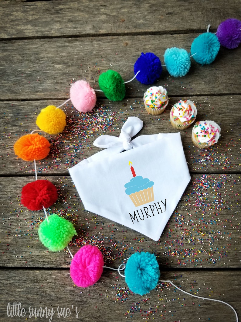 personalized girls lots of colors boys birthday cupcake bandana with name Birthday Dog Bandana