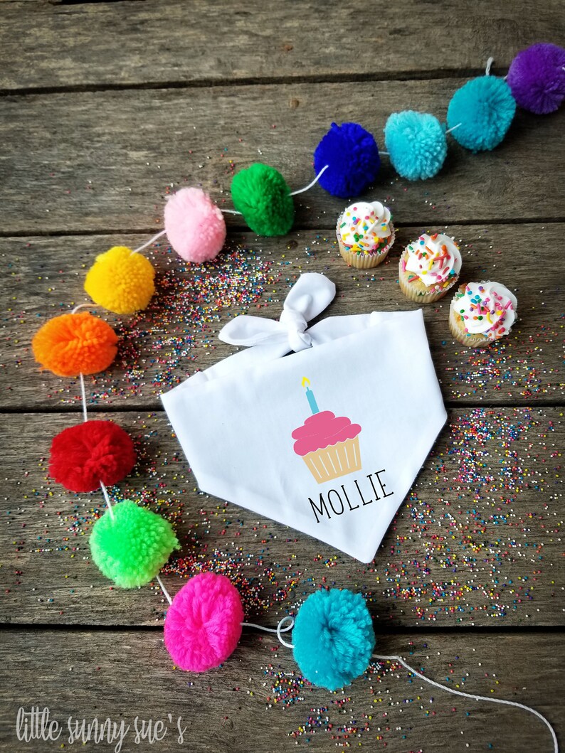 personalized girls lots of colors boys birthday cupcake bandana with name Birthday Dog Bandana