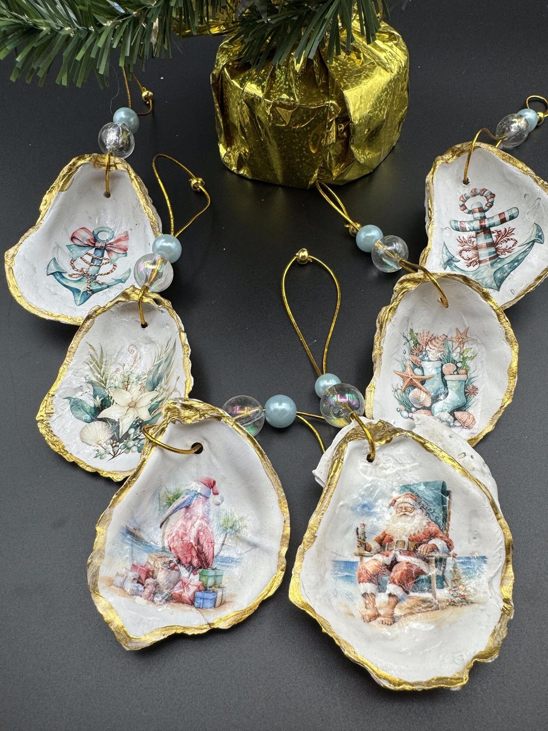 Beach Theme Christmas Ornaments, Classic Christmas Shell Ornament