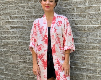 Kimono boho tie-dye feminino, jaqueta kimono, saída de praia, saída de praia boho, cardigã de verão, cardigã boho, presente para o Dia das Mães.
