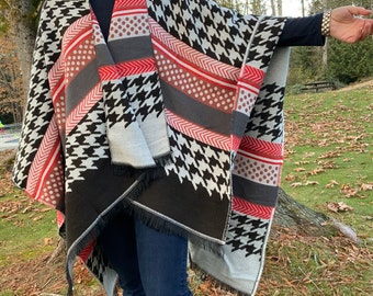 Poncho feminino de inverno/outono para presente de Dia dos Namorados para a mãe, xale, cardigã feminino, jaqueta quimono, saída de praia boho, capa feminina, poncho boho
