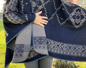 Promoção pós-Natal, poncho, poncho de inverno/outono, presente para a mãe, xale, jaqueta quimono, peça boho, cardigã, capa feminina