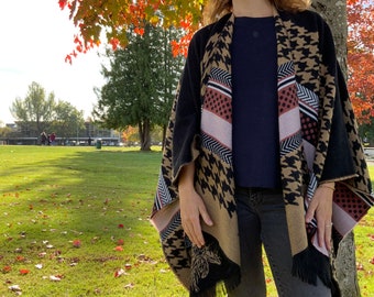 Presente para o Dia das Mães, poncho feminino de inverno/outono, poncho boho, capa de lã, xale feminino, cardigã feminino, peça quente para o inverno