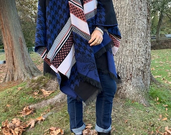 Presente para o Dia das Mães, poncho de inverno feminino, poncho boho, xale de primavera, cardigã de inverno, xale feminino, saída de praia boho.