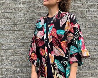 Kimono boho com estampa botânica, presente para o Dia das Mães, cardigã floral, jaqueta kimono, saída de praia, kimono feminino, saída de praia boho, cardigã de verão