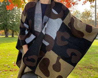Presentes de Dia dos Namorados para a mãe, poncho feminino, presente para ela, poncho boho, xale feminino, roupa boho, capa de lã, cardigã feminino