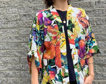 Quimono longo boho, cardigã floral, jaqueta quimono, saída de praia, saída de praia boho, cardigã boho, cardigã de verão, presente para o Dia das Mães.