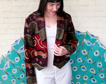 Southwest Blazer / Geometric Jacket / 1980s Light Coat Size Medium / Vintage Crop Jacket