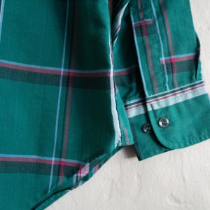 Boutonné à carreaux écossais des années 1980, oxford à manches longues, chemise à col écossais verte, chemise en coton mélangé image 5