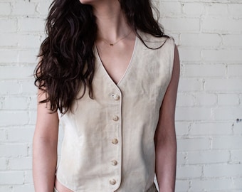 Vintage Suede Vest, 1990s Tan Leather Vest, Unisex Casual Vest, Western Style, Size Small